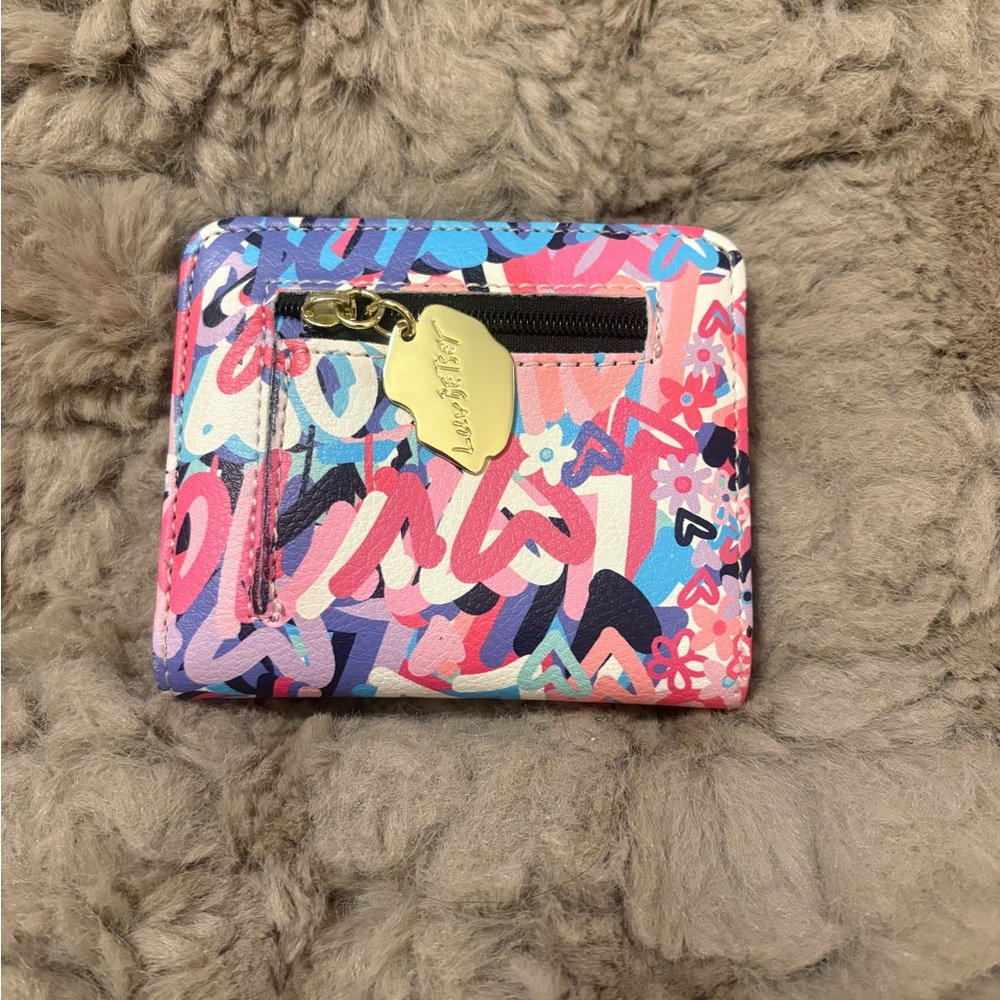 BETSEY JOHNSON Pink, Blue & White Graffiti Snap/Zip Card Wallet